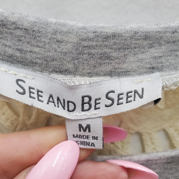 Crochet Raglan Top Boho Boutique Casual Meets Chic Size M - EUC! Boho A… - Picture 14 of 15